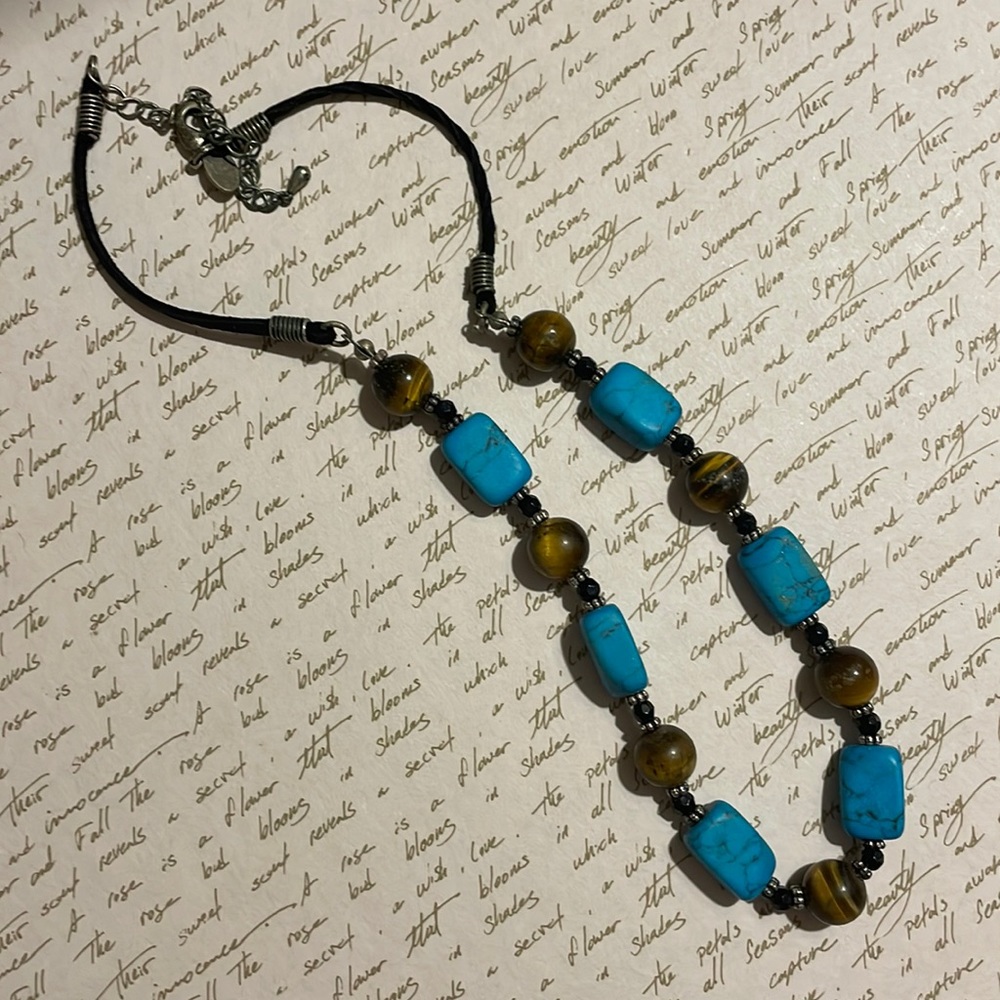 Lia Sophia Turquoise Blue Tiger’s Eye Beaded Necklace